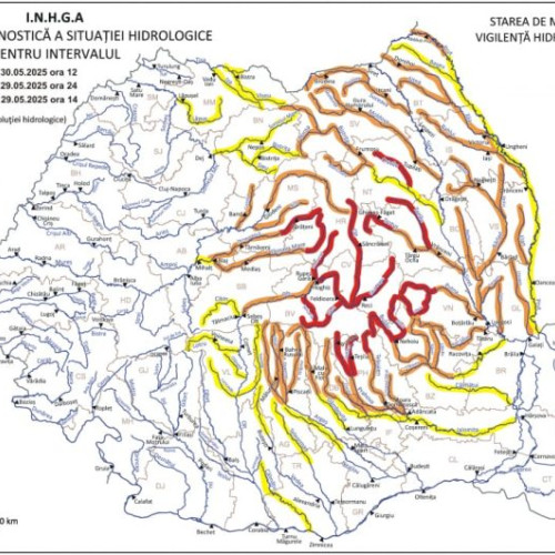 Avertizare Hidrologică: Cod Galben și Cod Portocaliu pentru mai multe județe