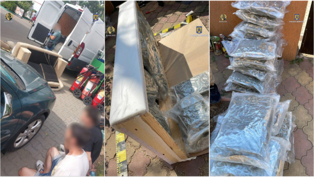 Video Droguri ascunse într-o canapea. Doi tineri din Teleorman, prinși în flagrant cu 53 kg de canabis în Capitală