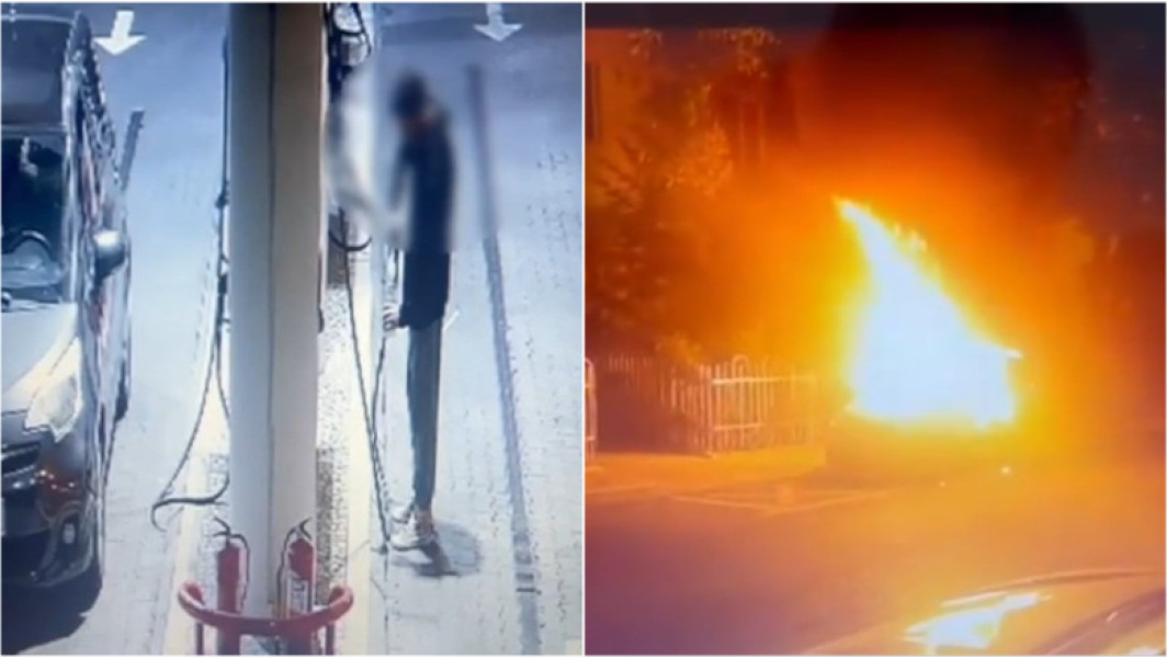 Video Bărbat din Capitală, reținut după ce a incendiat mașina fostei iubite. Suspectul, filmat în timp ce umplea o sticlă cu benzină