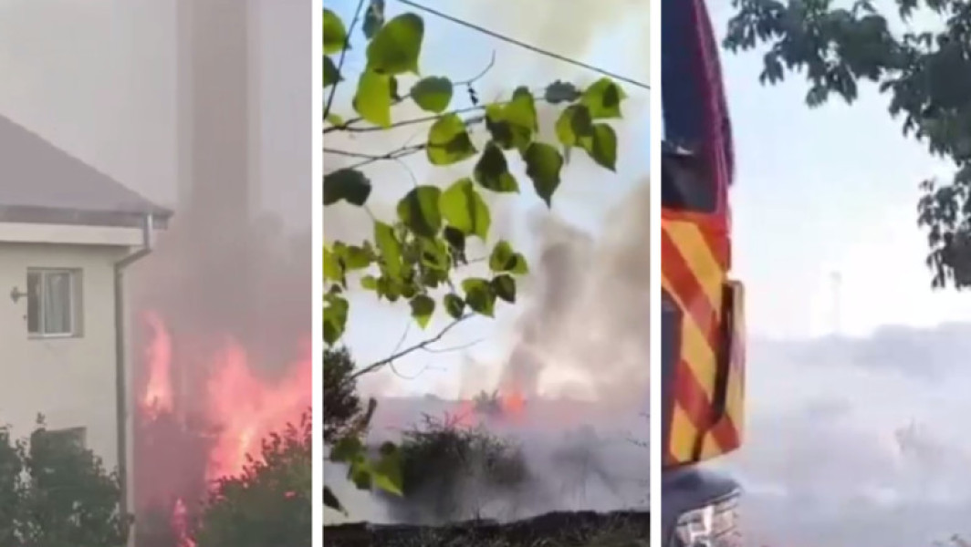 Video Incendiu puternic la marginea orașului Galați. Mai multe locuințe sunt în pericol