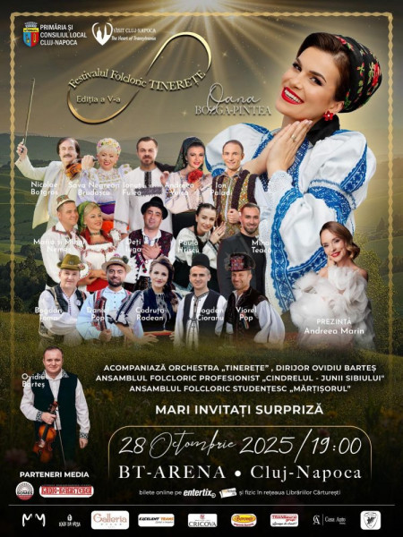 Cluj-Napoca găzduiește Festivalul Folcloric „Tinerețe” cu Oana Bozga-Pintea